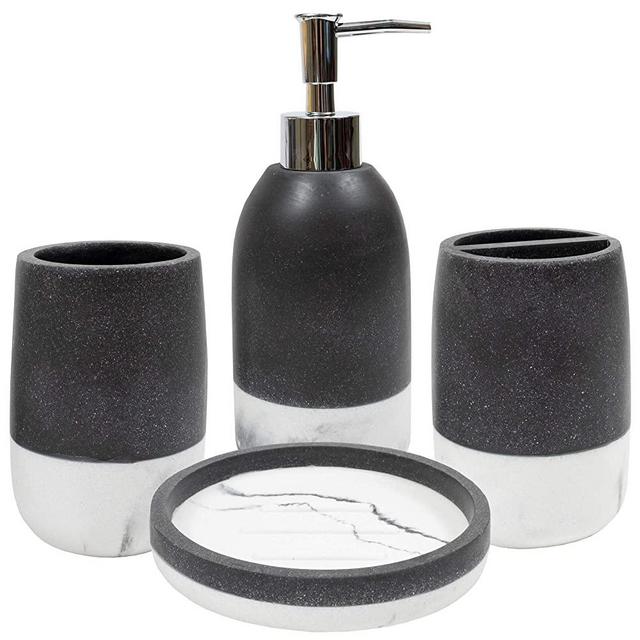 Sweet Home Collection Bathroom Accessories Collection Unique Decorative Beautiful Designs Bath Décor, 4 Piece Set, Marbelized