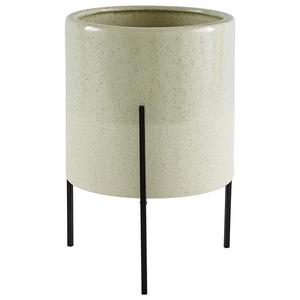GFW7Z - Rivet Mid-Century Ceramic Planter with Iron Stand 14" H, Green