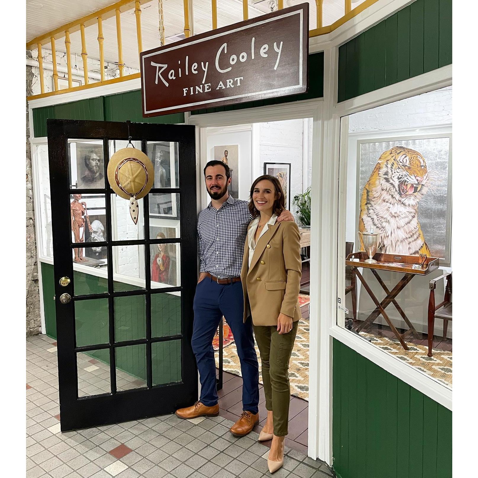 At Railey's studio opening in City Market, Savannah, near Ellis Square.