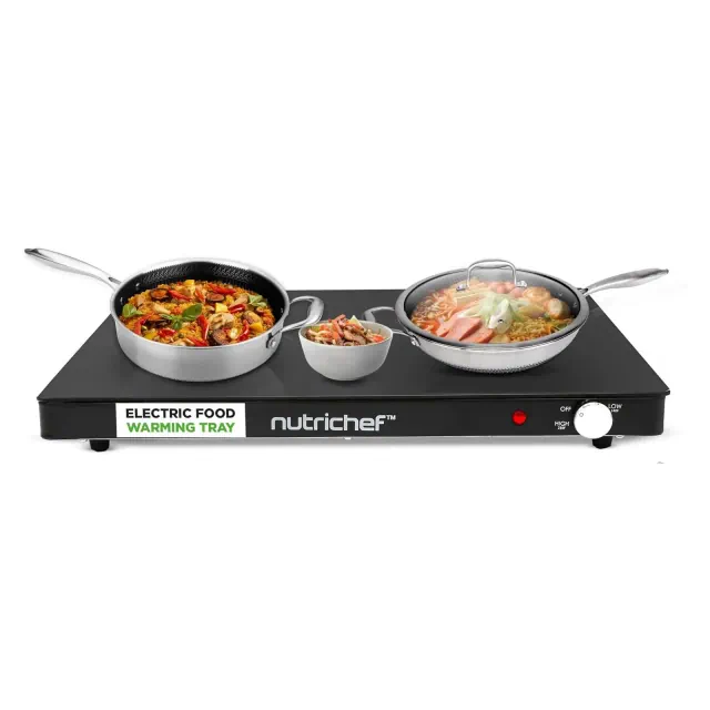 NutriChef Electric Food Warming Tray with Adjustable Temperature Control - Black