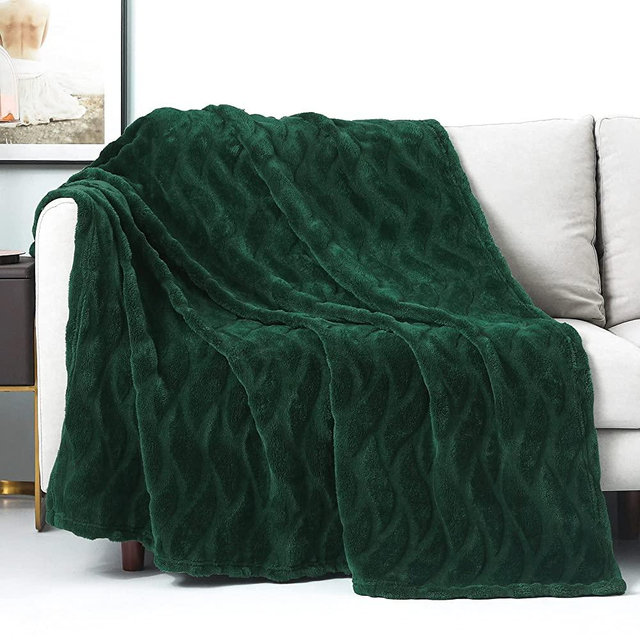 Whale Flotilla Plush Fuzzy Fleece Fluffy Throw Blanket for Couch Sofa(50x70 Inch), Velvet Microfiber Throw with Decorative Pattern, Warm and Soft Throw Blanket for All Season, Deep Green