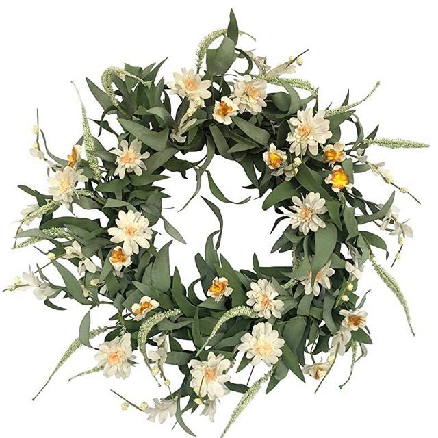 NeoL'artes 20inch Magnolia Spring Wreath for with White Tea Leaf Flowers Year Around, Farmhouse Wreath for Home Decor