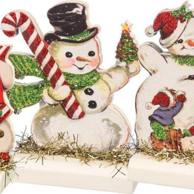 Primitives by Kathy Vintage Christmas Stand Up Set, Set of 3, Retro Snowmen, 3 Piece, 32297
