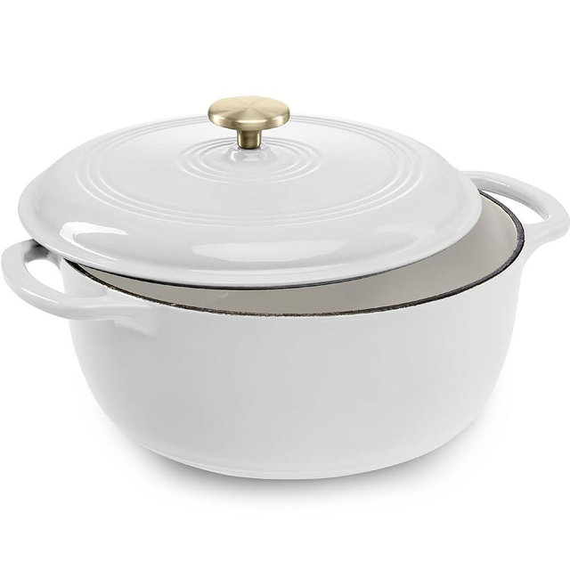 Best Choice Products 6 Quart Enamel Cast-Iron Round Dutch Oven, Family Style Heavy-Duty Pre-Seasoned Cookware for Home, Kitchen, Dining Room, Oven Safe w/Lid, Dual Handles - Vanilla Buttercream