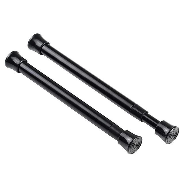 KXLIFE 2 Pack Small Spring Tension Curtain Rod, Thin Tension Rod No Drill for Window Cupboard Closet (Black, 7.5 to 11.5 Inch)