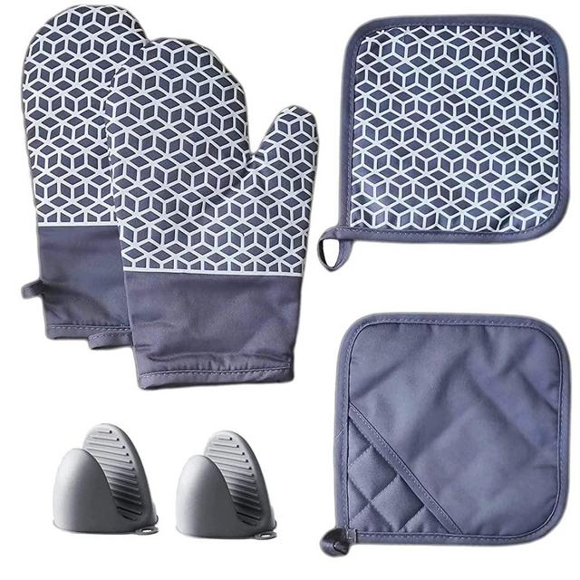 NAVITHOUS Oven Mitts and Pot Holders Sets 6pcs, Thick Cotton Oven Gloves High Heat Resistant 446℉with Extra Long Oven Mitts and Hot Pads Potholders with Non-Slip Silicone Surface for Cooking Baking