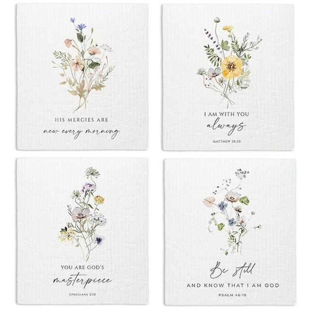 LARTSFRO Bible Swedish Dishcloths for Kitchen, Papaya Reusable Paper Towels Washable, 4 Pack Swedish Dish Cloths for Kitchen, Flowers Swedish Dish Cloths, Sponge Cloths