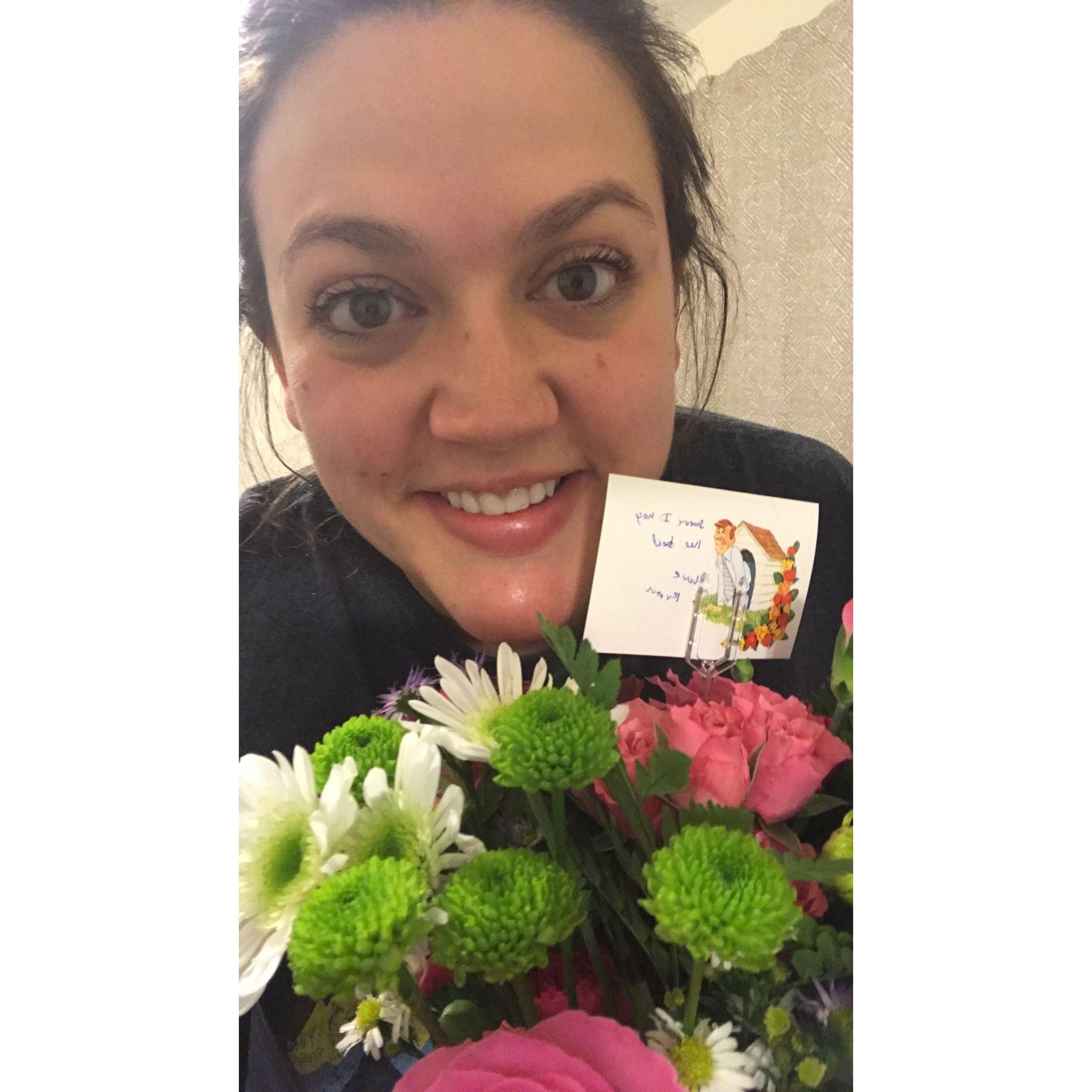 Flowers from Ryan apologizing for snoring (first days of dating.) 