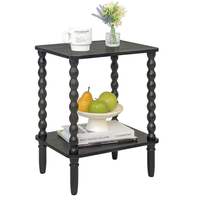 Fultyle Black Side Table, Small End Table with 2-Tier Shelf, Vintage Night Stand with Storage for Bedroom Living Room, Small Spaces (Black)