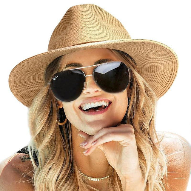 FURTALK Sun Hats for Women Summer Wide Brim UV UPF 80+ Panama Fedora Foldable Packable Straw Beach Hat