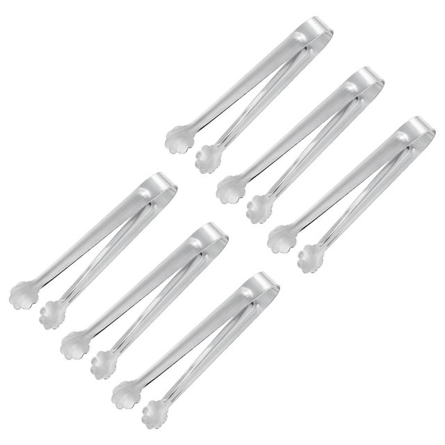 Unique Bargains Stainless Steel Ice Serving Tongs 4.5 Inch Silver 6 Pcs