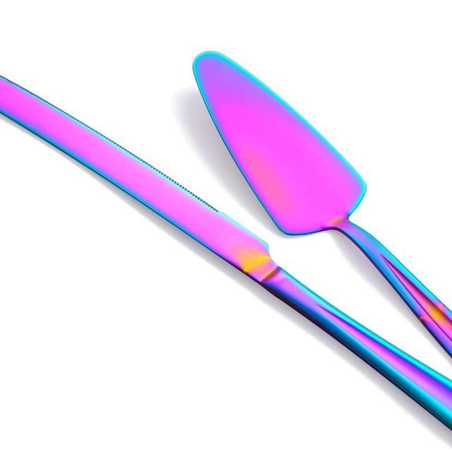 Rainbow Cake Knife and Server Set, GoGeiLi Colorful Stainless Steel Cake Cutting Set for Wedding, Birthday, Parties