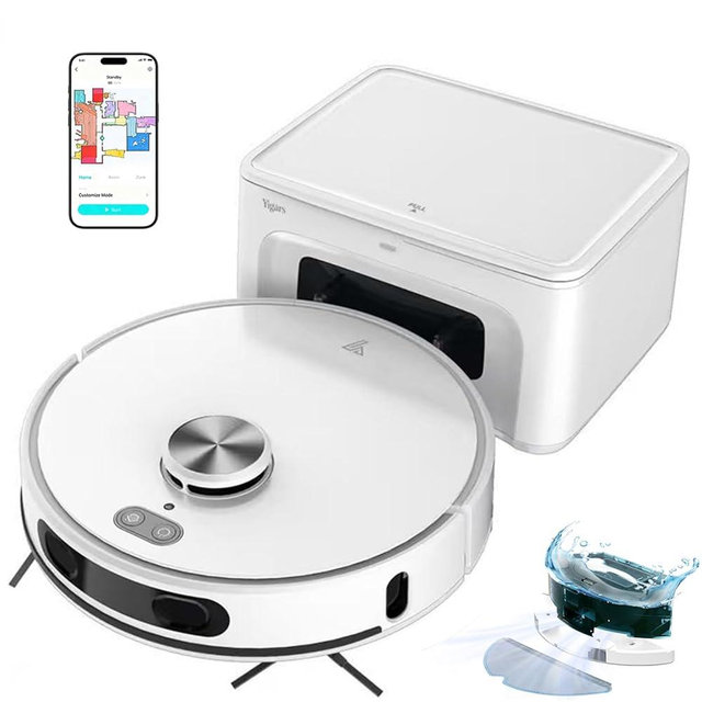 Yigars Robot Vacuum and Mop Self-Emptying Up to 8000Pa Robot Vacuum 60-Day Hands-Free Cleaning 220 Min Runtime LiDAR Navigation, Home Mapping, Ideal for Pet Hair, Hard Floors, Carpet-White