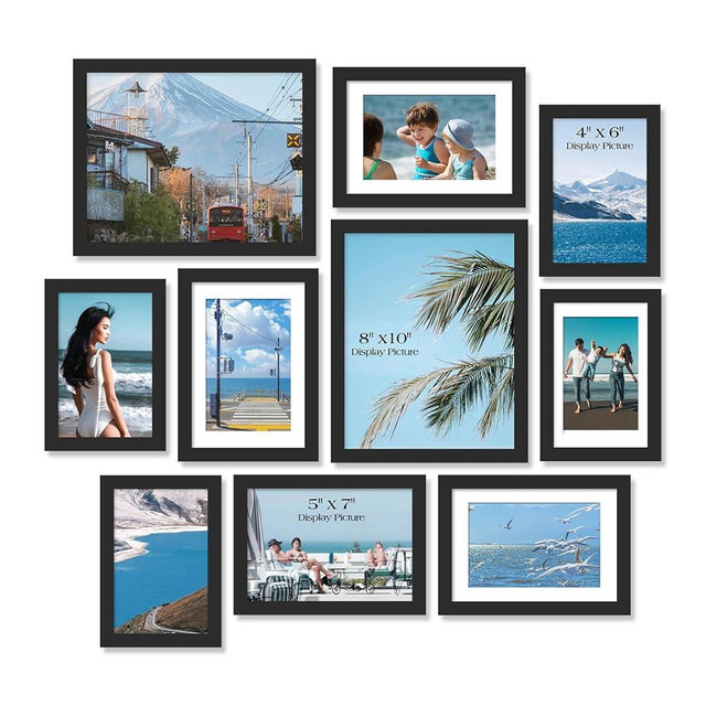 TWING Collage Picture Frames Wall Decor 10 Pack, Gallery Wall Black Picture Frame Set for Wall or Tabletop Display, Multi Sizes with Two 8x10, Four 5x7, and Four 4x6 Photo Frames