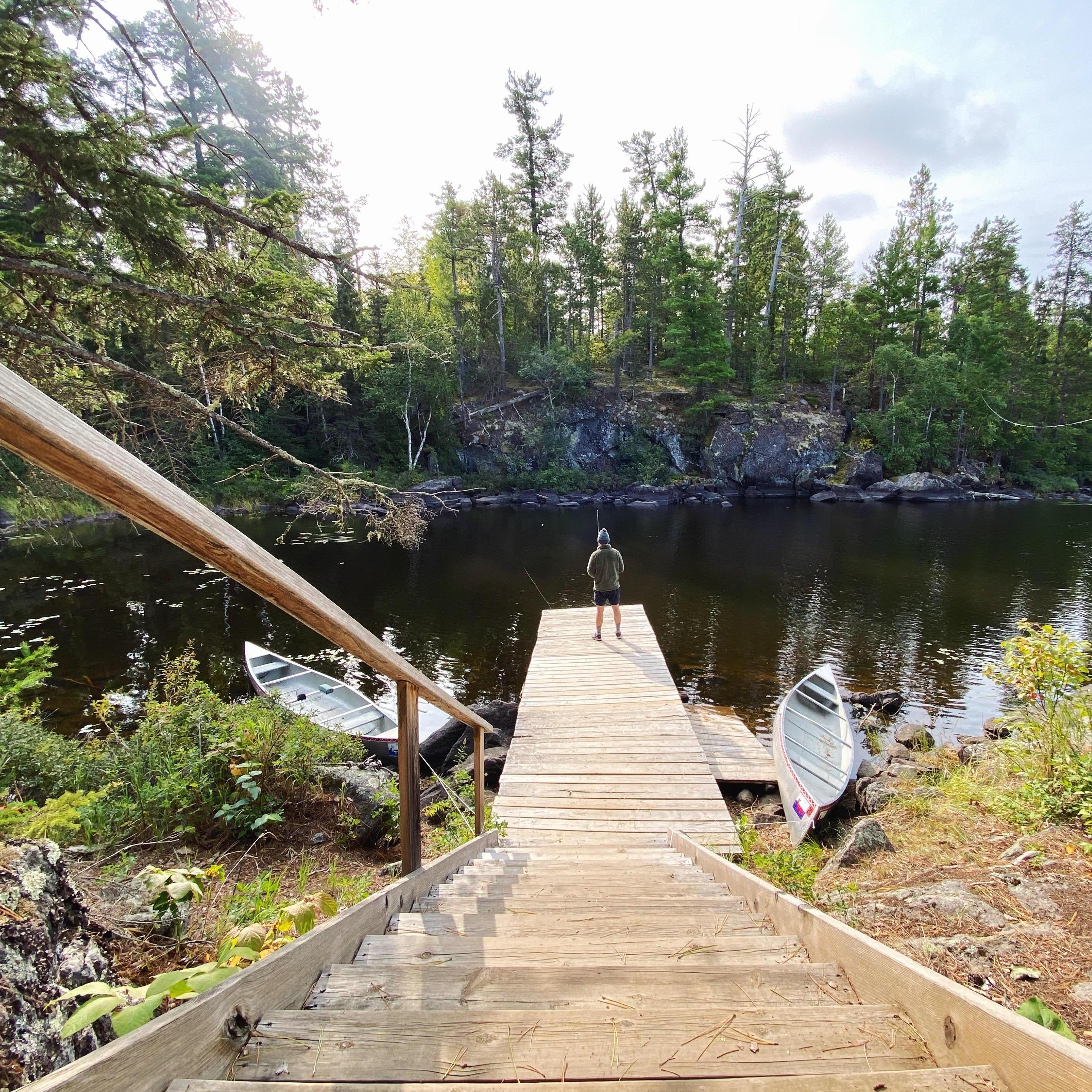 Boundary Waters in Ely, MN fishing off of our little dock.