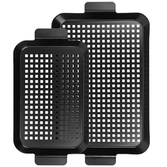 gzcmxh Grill pan, 2 Grilling Tray - Outdoor Grilling Baskets with Hole, 3.0 pounds Good BBQ Grill Set for Camping Vegetable Meat (Black)