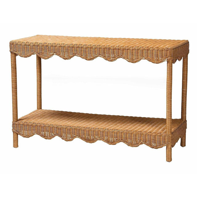 bali & pari Oteria Scalloped Natural Rattan Console Table, Light Honey
