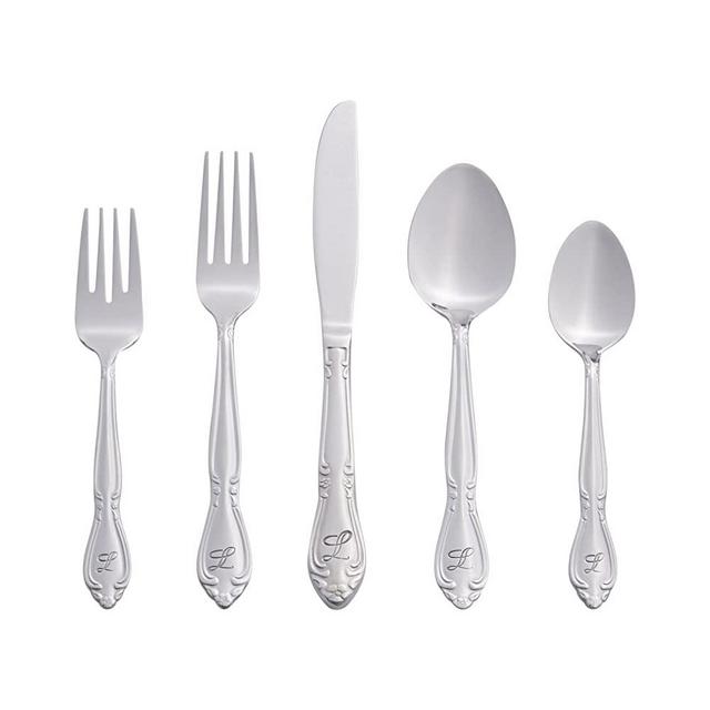 RiverRidge Rose Monogrammed Flatware Set, 46 Piece, L