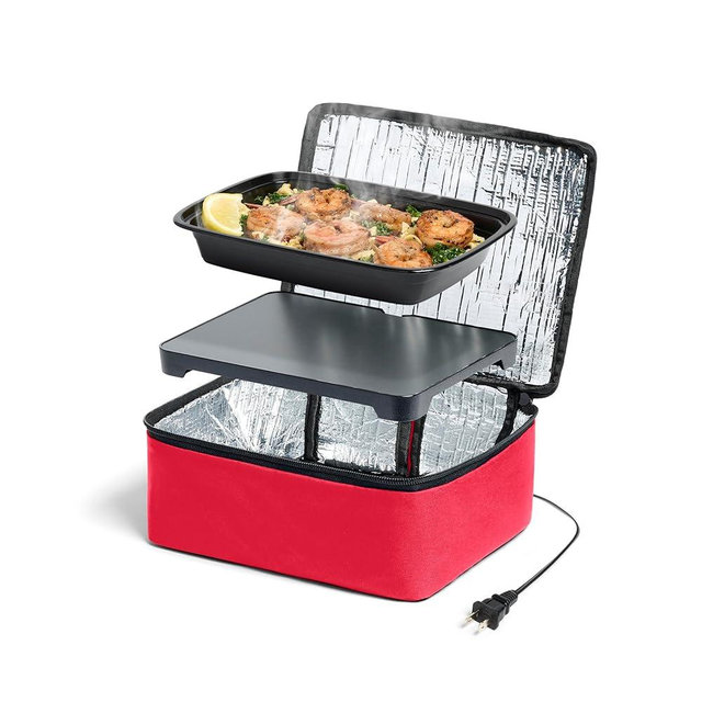 HOTLOGIC Mini Heated Lunch Box - Portable Electric Food Warmer for Men and Women - Great for Work, Office, and Construction - Cook, Reheat, and Eat on the Go - 120V - Red