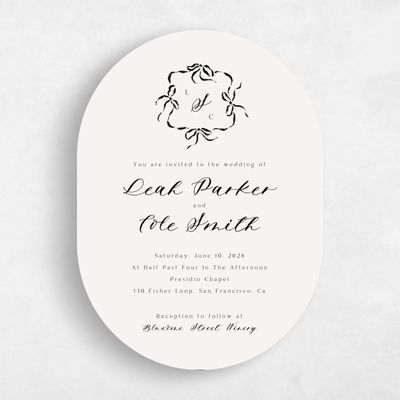 Beige Oval Wedding Invitation - Quinn Classic