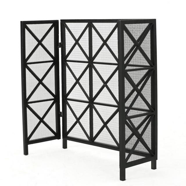 Margaret Black Iron 3-Panel Fireplace Screen
