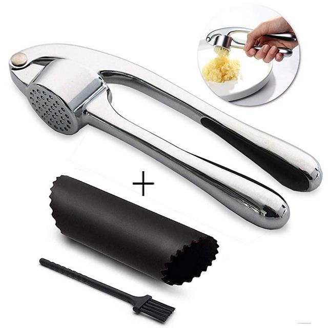 Garlic press stainless steel with ergonomic handle and Peeler Set, dishwasher safe NEW DESIGN - professional grade perfect gift for any occasion