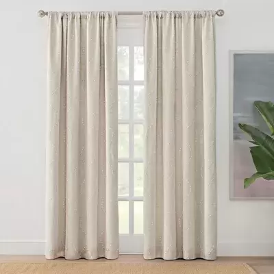 LINEN COLOR: Brookstone® Zoey Rod Pocket 100% Blackout Embroidered Window Curtain Panel