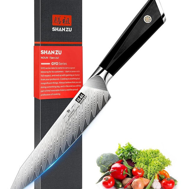 SHAN ZU Damascus Chef Knife 6 inch,67-Layer Japanese Steel 10Cr15CoMoV Kitchen Knife, High Carbon Super Sharp Japanese Chef Knife, All Purpose Professional Kitchen Utility Petty Knives with G10 Handle