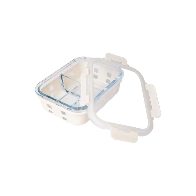 Lexi Home 35 oz. 3-Compartment Glass Containers with Cream Silicone Sleeves, Set of 4
