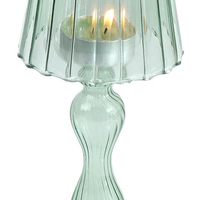 Gurfuy DarkGreen Glass Votive Candle Holders - Glass Hurricane Candleholders Crystal Decorative Lamp Shaped Candle Stand for Table Wedding Dinning Centerpieces Party Supplies Festival Windowsill