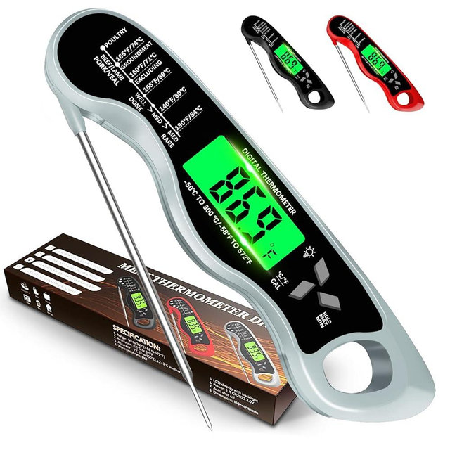Cooking Thermometer,IP67 Waterproof Digital Meat Thermometer with Backlight, Calibration & Hold Function，Food Thermometer for Cooking,Outdoor Grilling,Candy Making