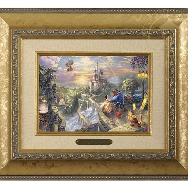 Thomas Kinkade Disney Beauty and the Beast Falling in Love Brushwork (Gold Frame)