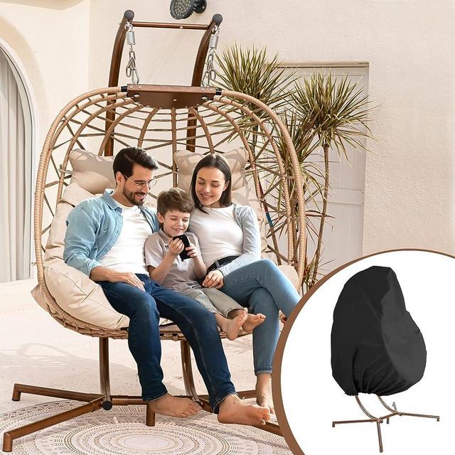 RADIATA Double Egg Chair with Stand and Cover Luxury Outdoor Patio Wicker Loveseat Hanging Swing Egg Chairs with Resistant Cushions Metal Frame 500 lbs Capaticy for 2 Persons