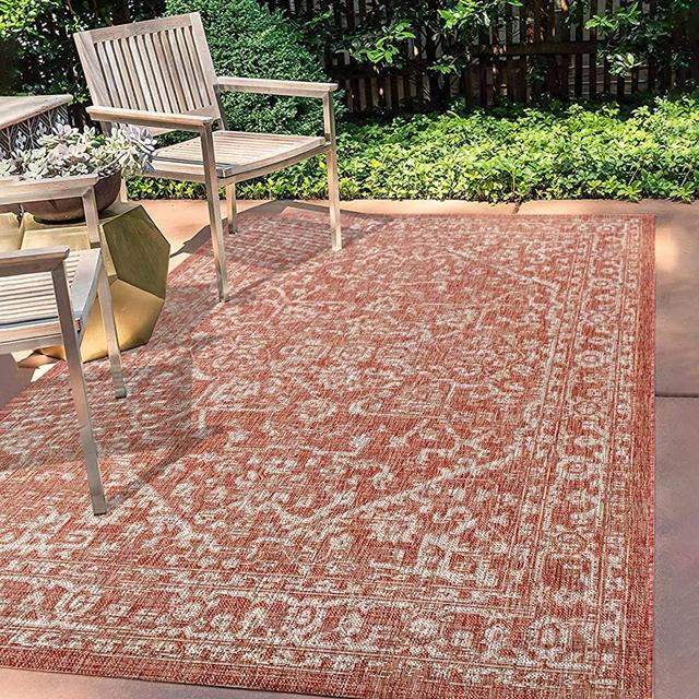 JONATHAN Y Malta Bohemian Medallion Textured Weave Indoor/Outdoor Red/Taupe 4 ft. x 6 ft. Area Rug, Coastal,EasyCleaning,HighTraffic,LivingRoom,Backyard, Non Shedding