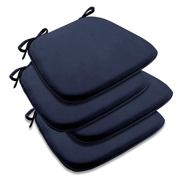 downluxe Indoor Chair Cushions for Dining Chairs, Soft and Comfortable Memory Foam Chair Pads with Ties for Kitchen, Dining Room and Bedroom, 17" X 15" X 1.5", Navy, 4 Pack