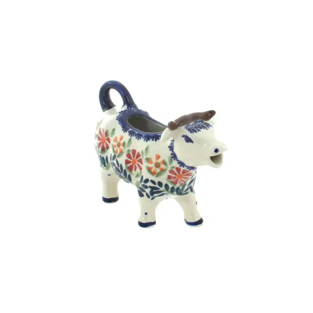 Blue Rose Polish Pottery Garden Bouquet Cow Creamer