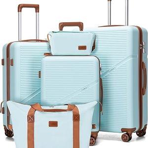 Cosbarn 5 Piece Luggage Sets with Spinner Wheels, Hardshell ABS Suitcase Set with Tsa Lock, Lightweight Hardside Waterproof Travel Suitcases for Men Women, MintGreen (20"/24"/28")