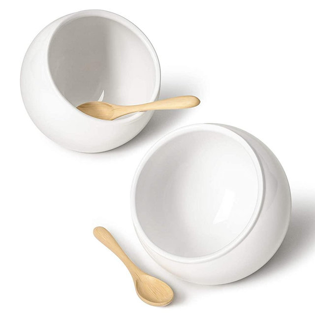 LE TAUCI Salt Pig Ceramic Set with Wooden Spoons, 12 Oz Salt Cellar, Fit a Large hand, Wide-Mouth Salt Crock Box, Salt and Pepper Shaker, Set of 2, White