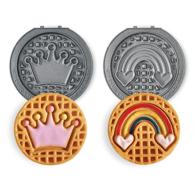 DASH Multimaker Mini System Two 4” Ceramic Nonstick Removable Waffle Plates (Crown & Rainbow) - 2Pc Plate Pack Compatible with Dash MultiMaker Mini System, Ceramic Nonstick Surface