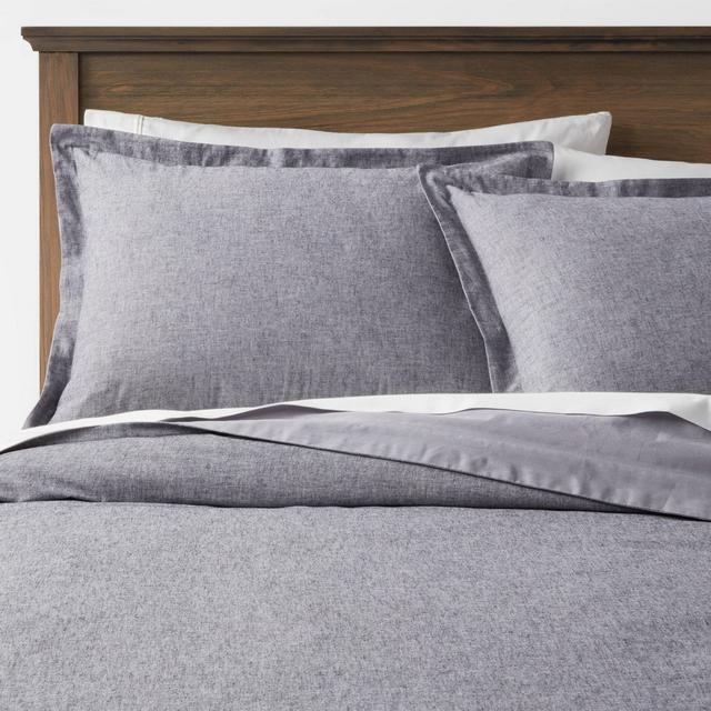 Full/Queen Cotton Linen Chambray Duvet Cover & Sham Set Navy - Threshold™