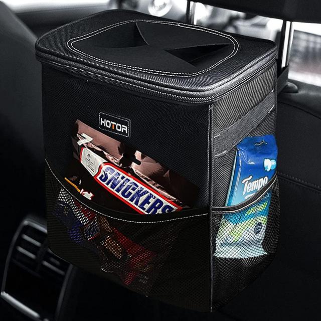 HOTOR 3 Gallons Car Trash Can, Ultra Large Capacity Car Organizer and Storage with Adjustable Straps & Magnetic Snaps, Waterproof Car Accessory for Interior Car Stuff Storage (Black)