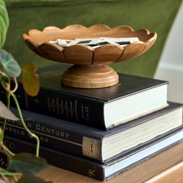 Decorative Antiqued Wood Footed Bowl