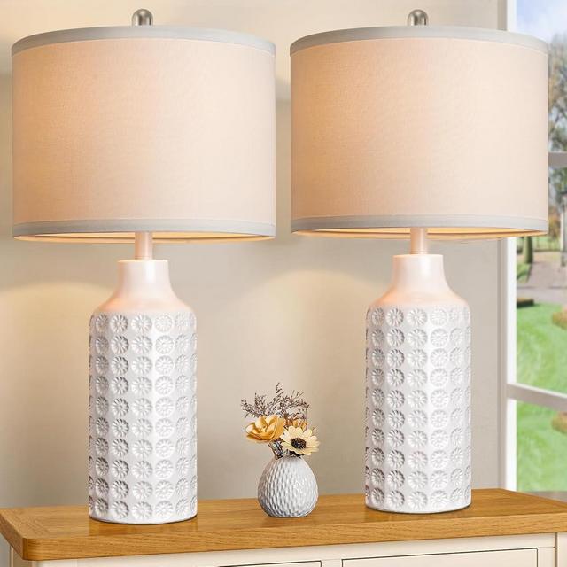 26" Bedside Table Lamps for Bedroom, Modern Ceramic Side Table Lamps for Night Stand, Set of 2 Large Tall Lamps with White Fabric Shade, Ideal for End Table Desk