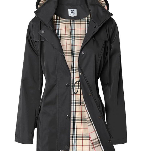 SaphiRose Women's Long Hooded Rain Jacket Outdoor Raincoat Windbreaker