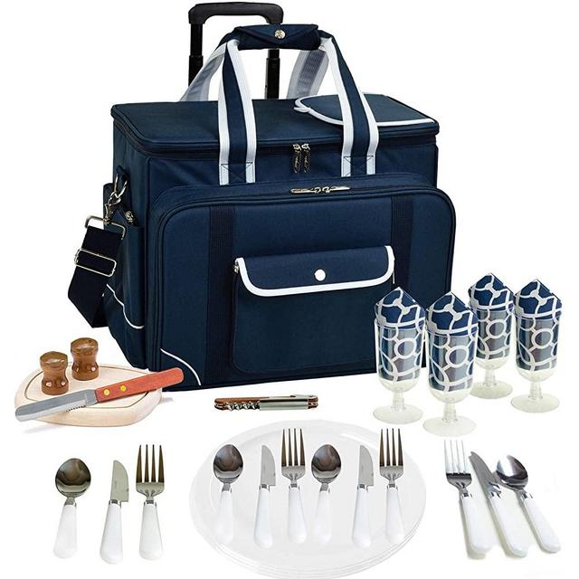 Picnic at Ascot- Original Insulated Picnic Cooler on Wheels with Service for 4- Designed & Assembled in The USA
