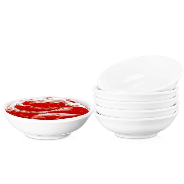 UIBFCWN 6 Pack Soy Sauce Dish 3inch Ceramic Dipping Bowls Bulk, 1.2 Oz White Dipping Sauce Bowls/Dishes, Small Dipping Sauce Cups for Sushi Ketchup Olive Oil Appetizer