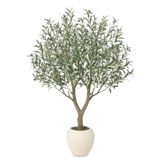 VeriNatural Olive Trees Artificial Indoor,5Ft Large Faux Plants,Tall Fake Tree with 12in White Round Planter,Full & Lush Faux Olive Tree for Home Decor Living Room, Office or Bedroom,Housewarming