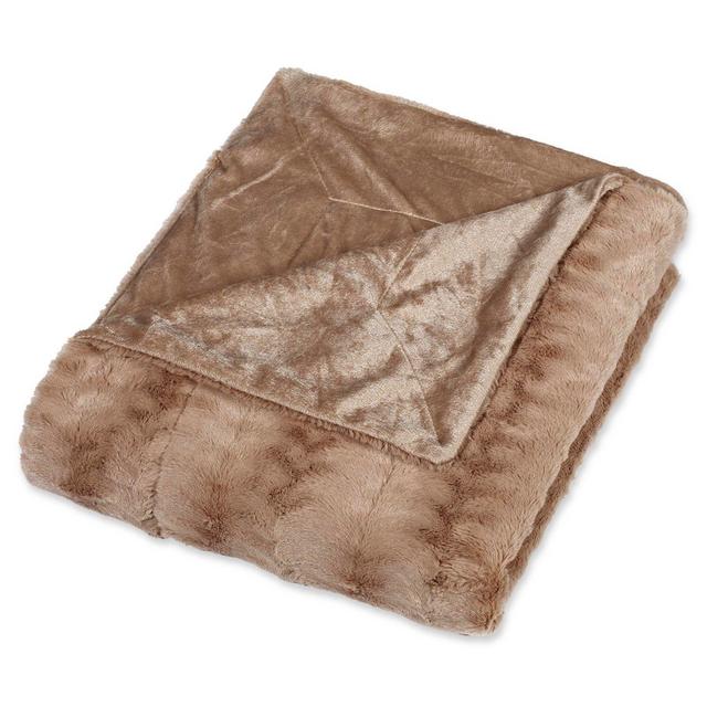 Embossed Faux Mink King Blanket in Tan