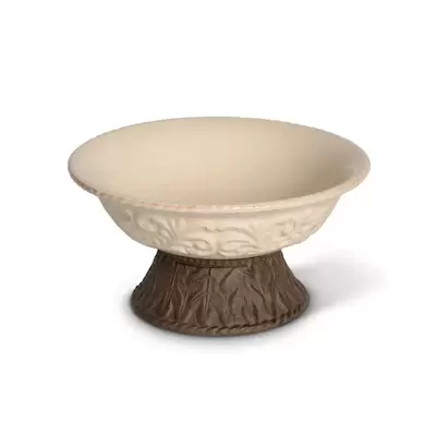 The GG Collection Detailed Embossed Cream Ceramic 9.5-in Dia Bowl with Beautiful Acanthus Leaf Scrolled Metal Base