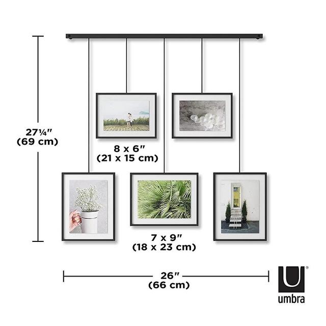 Umbra Exhibit Picture Frame Gallery Set Adjustable Collage Display for 5 Photos, Prints, Artwork & More (Holds Two 4 x 6 inch and Three 5 x 7 inch Images), 5 Opening, Black